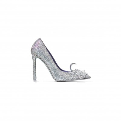JIMMY CHOO CRYSTAL SLIPPER 110 IRIDESCENT CRYSTAL POINTED-TOE PUMPS WITH HEARTS CRYSTALSLIPPER110CQH